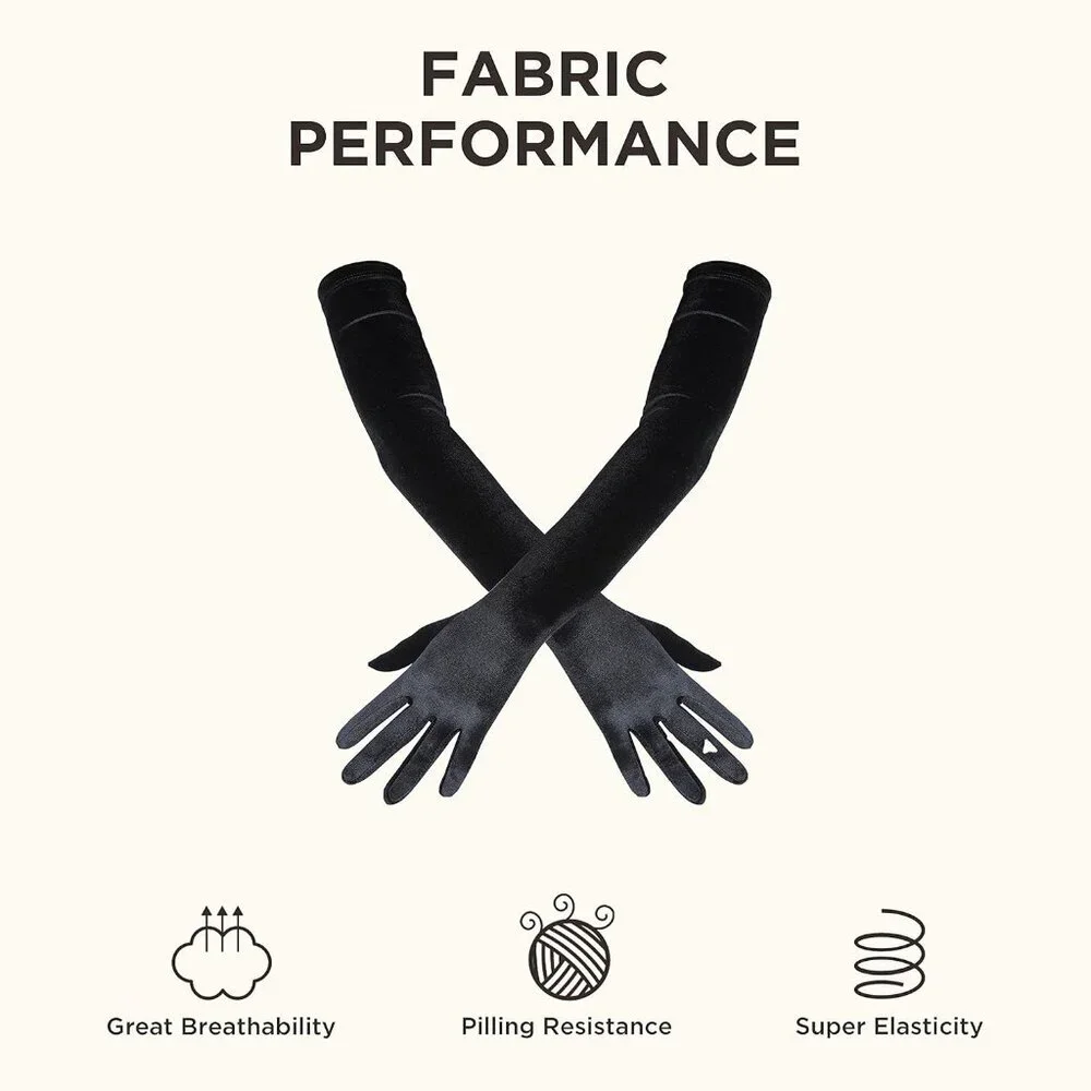 Women's Velvet Black Long Gloves Elbow Flapper Costume Party Tea Accessories
